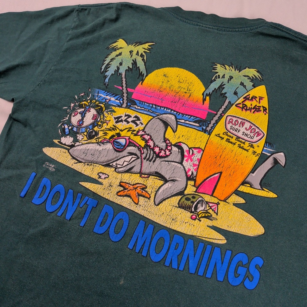 Vtg 90s Ron Jon Single Stitch Shirt Large Green Andy Olson Signed Cocoa Beach